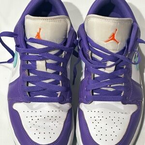 Air Jordan 1 Low Purple Teal White Orange GS Women’s Size 8 Sneakers Casual Sho